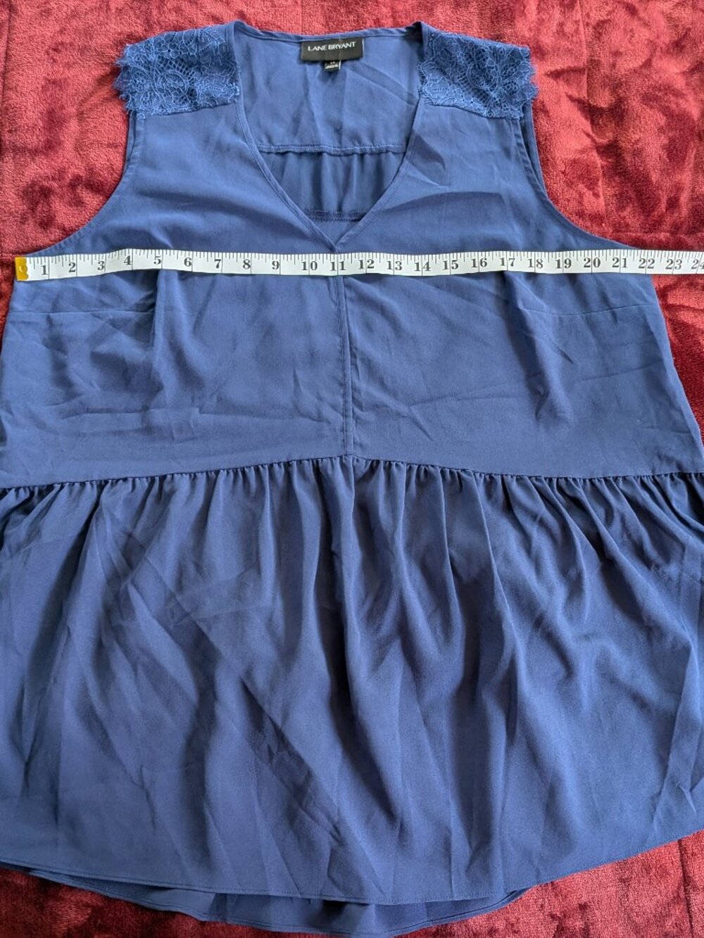 Lane Bryant Blue Lace Shoulder Sleeveless Peplum Blouse Top Size 14